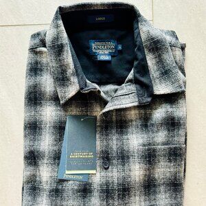 NWT Pendleton 2025 Mens Plaid Wool Lodge Shirt Large Black Grey White Hombre